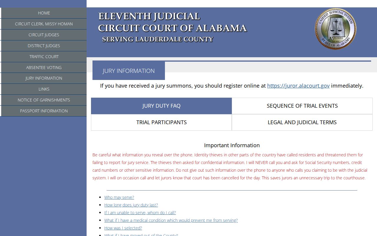 Lauderdale County court record and courthouse roles
