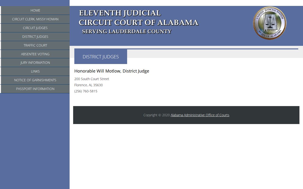Lauderdale County civil docket District judges and court contacts
