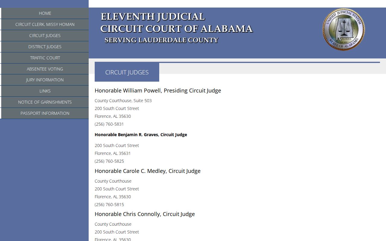 Lauderdale County criminal docket Circuit judges directory