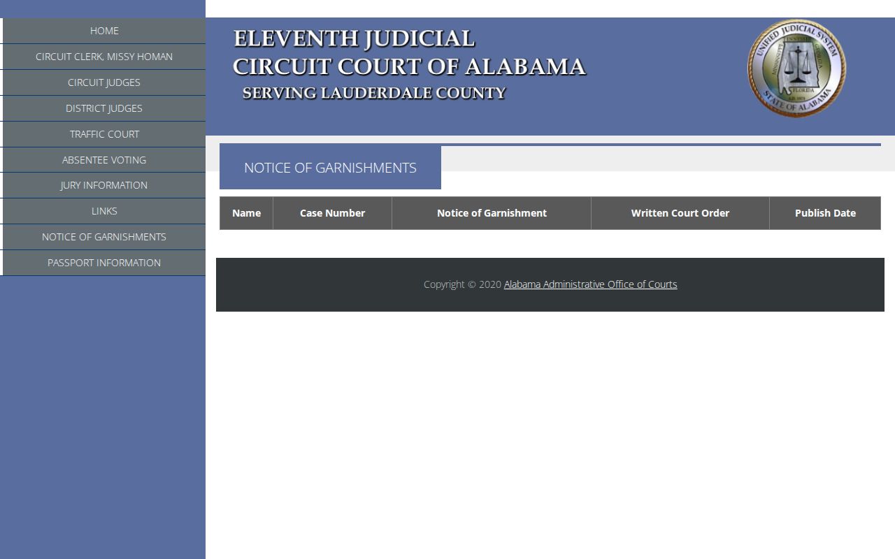 Lauderdale County civil docket garnishment notice