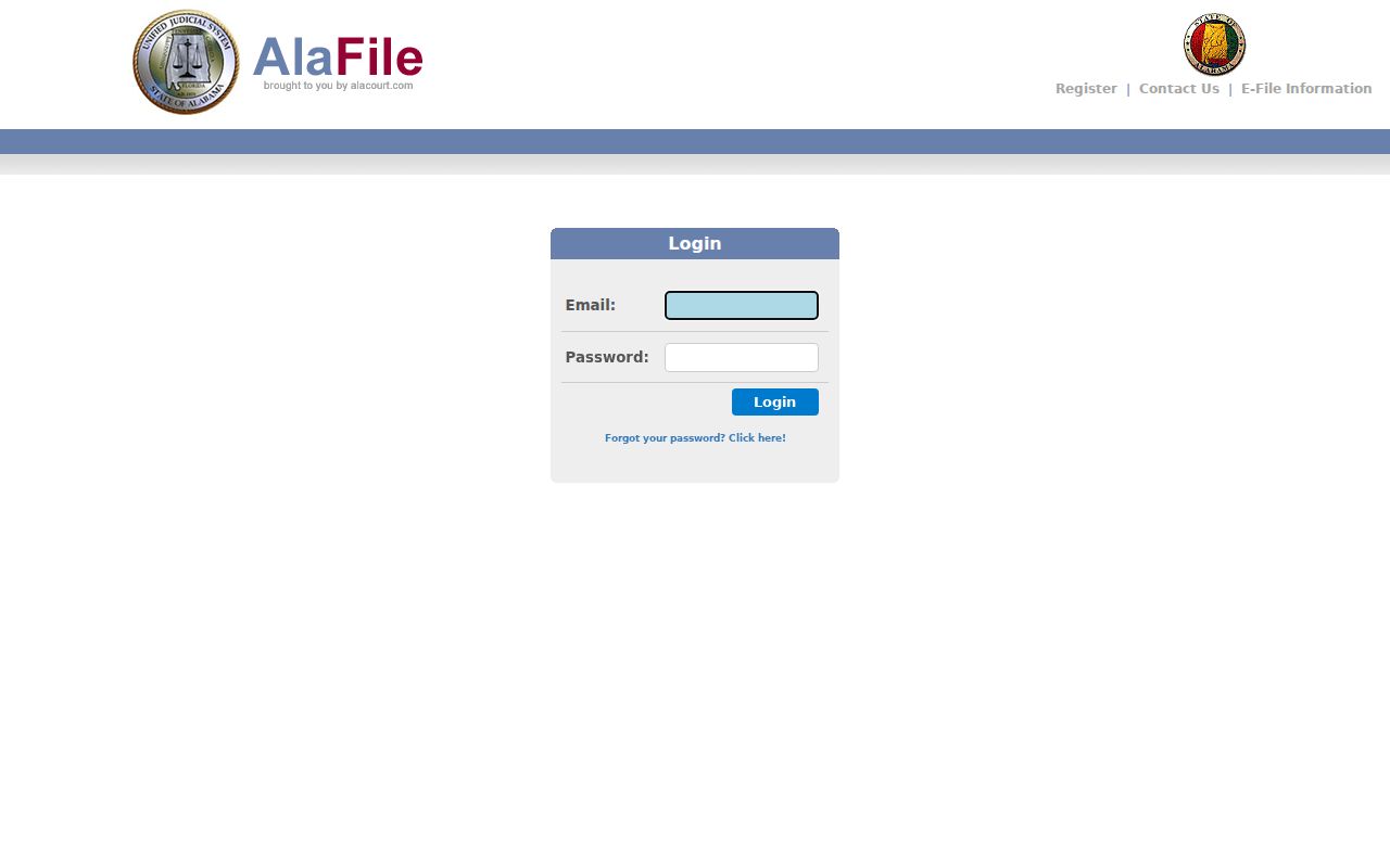 AlaFile registration portal for Lauderdale County court records