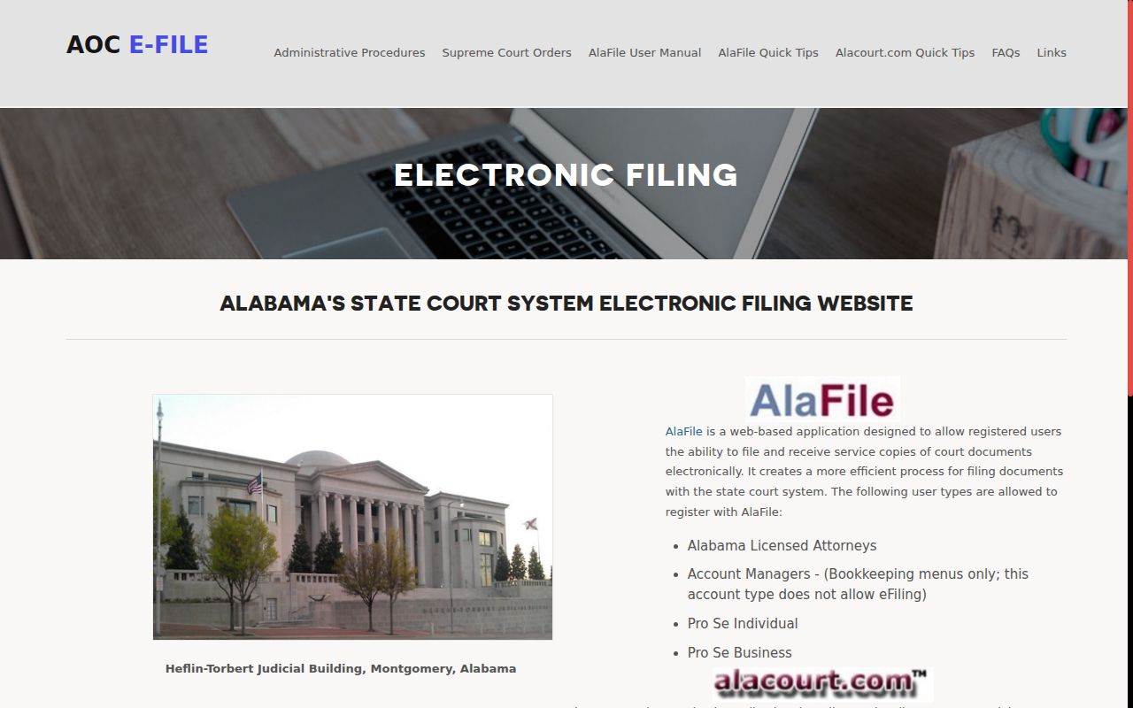 Official AlaFile systems explanation for Lauderdale County case lookup