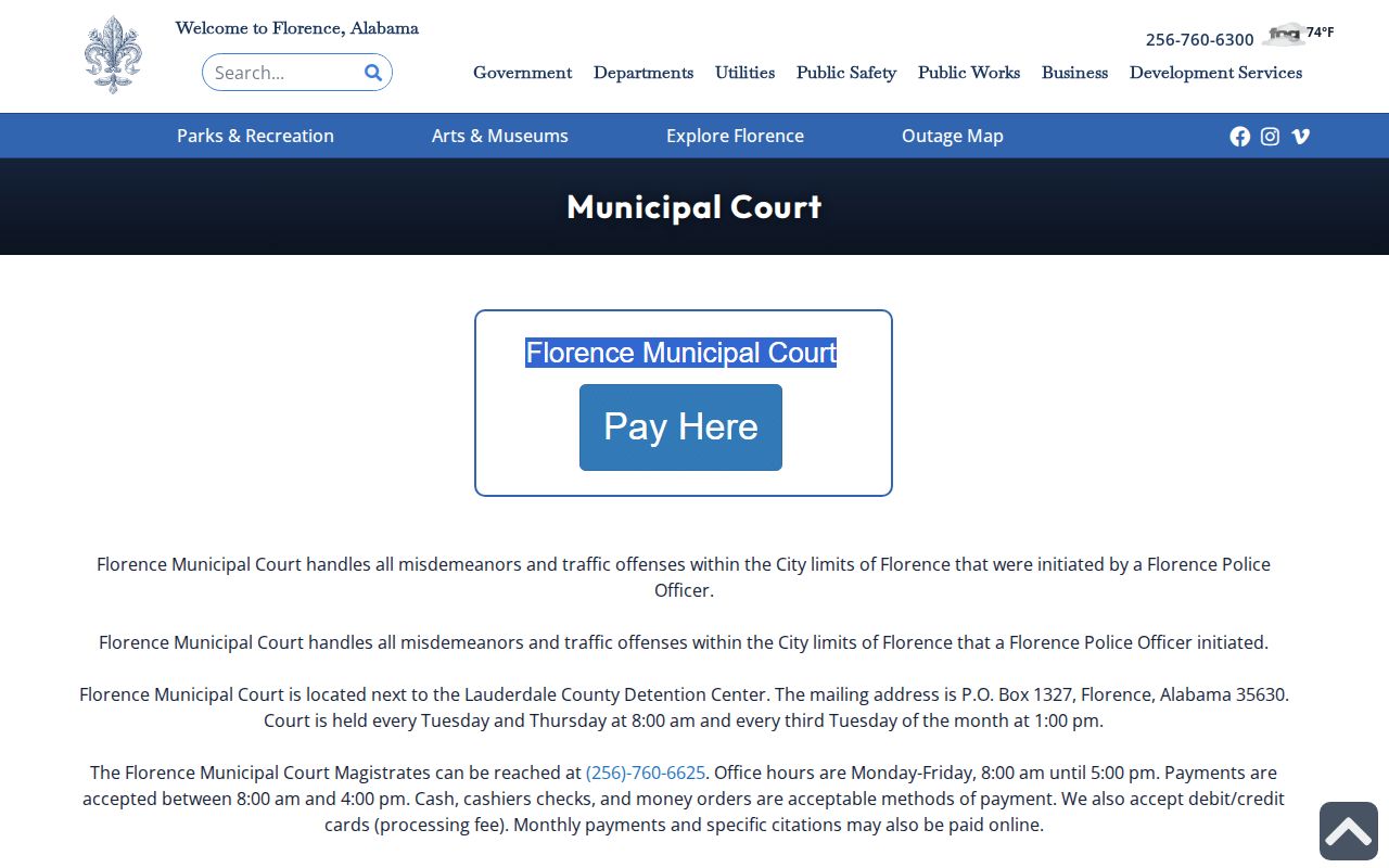 Florence Municipal Court docket jurisdiction and schedule